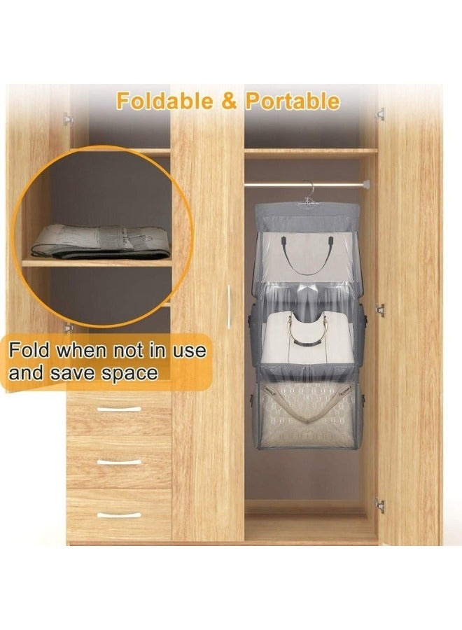 Handbag Organizer, Bag Organiser for Ladies Handbags, Purse, Clutch, clothes organiser for wardrobe, Purse Organiser With Hanger, Women, Non-Woven (6 Pocket- 90 X 35 X 35 Cm (Pack Of 1), Grey) - Image 5