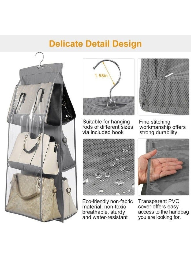 Handbag Organizer, Bag Organiser for Ladies Handbags, Purse, Clutch, clothes organiser for wardrobe, Purse Organiser With Hanger, Women, Non-Woven (6 Pocket- 90 X 35 X 35 Cm (Pack Of 1), Grey) - Image 2
