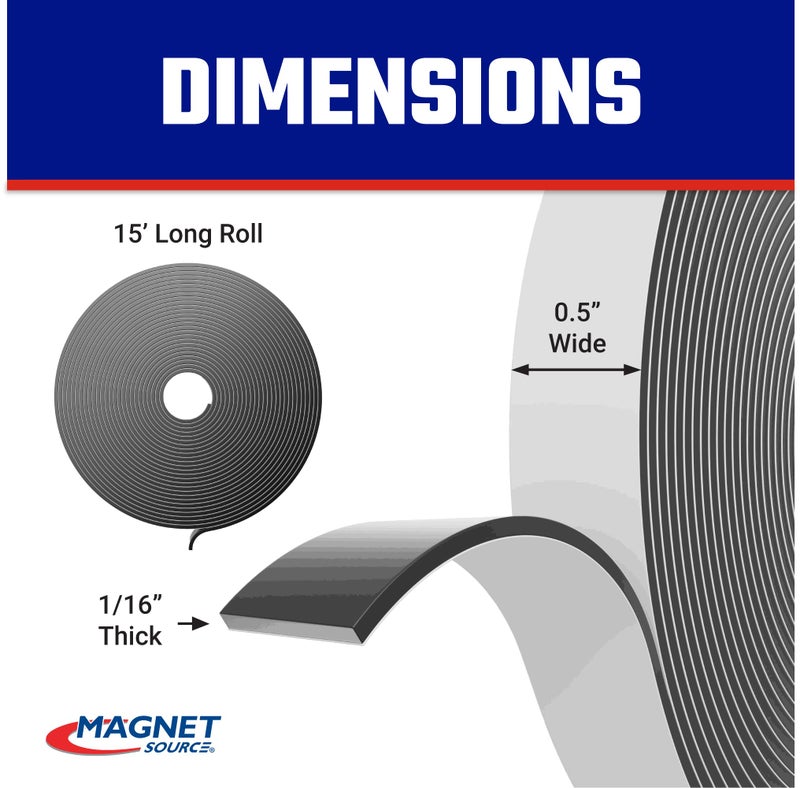 Master Magnetics Roll-N-Cut Flexible Magnetic Tape Refill - Magnet Strips with Strong Adhesive Backing for Walls, Boards, and More - 1/16" Thick - 1/2" W - 15 Ft - 1 Roll - Image 2