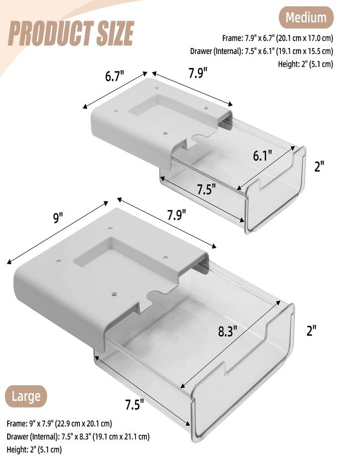 TooCust 2 Pack Under Desk Storage Drawers Slide Out-Drill-On or Self-Adhesive,Large&Medium Desk Drawer Under Desk,Under Desk Organizer Under Table Drawer for Home Office School Organization and Storage - Image 5