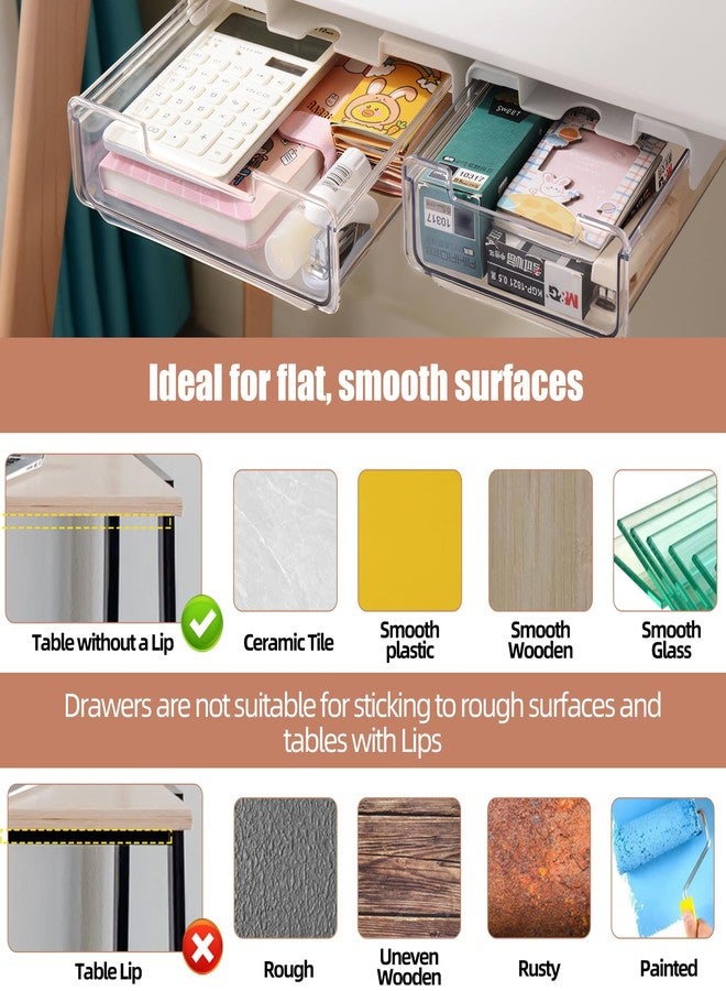 TooCust 2 Pack Under Desk Storage Drawers Slide Out-Drill-On or Self-Adhesive,Large&Medium Desk Drawer Under Desk,Under Desk Organizer Under Table Drawer for Home Office School Organization and Storage - Image 3
