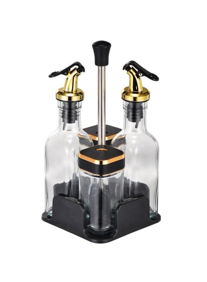 Arabest Multi-functional Glass Mixing Jar, Portable, Includes 2 Oil & Vinegar Jars, 2 Solid Mixing Jars and 1 Mixing Countertop Mixing Rack, Rotating Mixing Rack Organizer, Perfect for Cooking (Black)  - Image 1