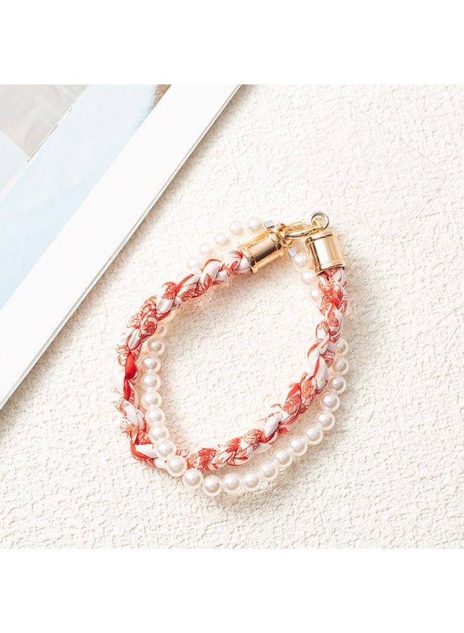 NIBEMINENT Beaded Phone Lanyard, Anti Lost Removable Wrist Strap,Short Chain Bracelet Pendant,Phone Keychain Lanyard,2/Red