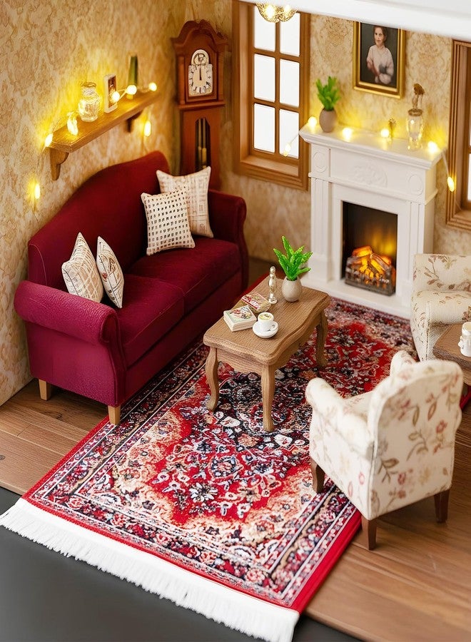 KFHENSOMR 3PCS Miniature Dollhouse Accessories 1:12 Vintage Style Woven Dollhouses Rug - Mini Floral Print Carpet for Miniature Furniture Floor (3 Colors) - Image 5