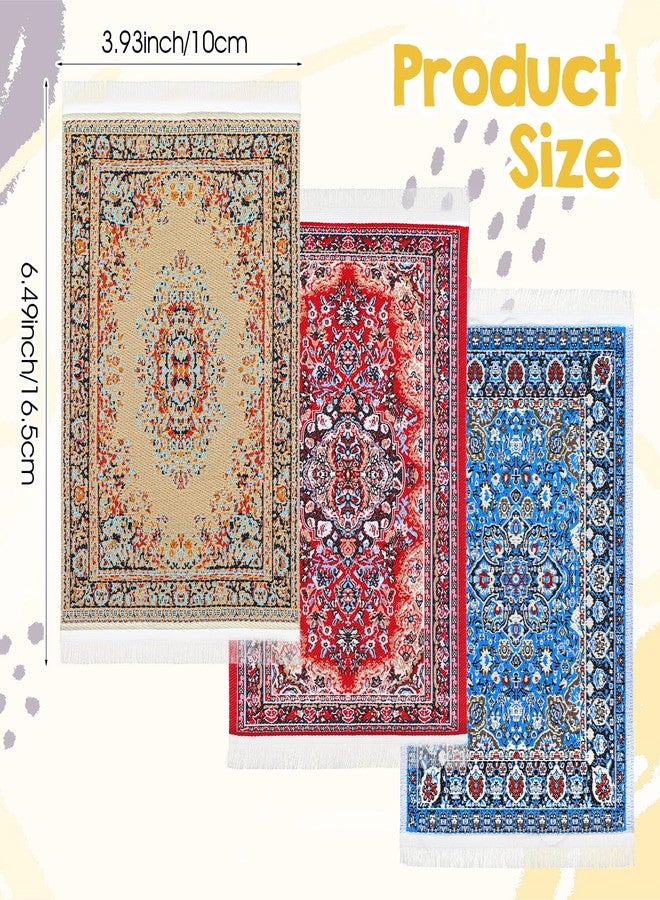 KFHENSOMR 3PCS Miniature Dollhouse Accessories 1:12 Vintage Style Woven Dollhouses Rug - Mini Floral Print Carpet for Miniature Furniture Floor (3 Colors) - Image 2