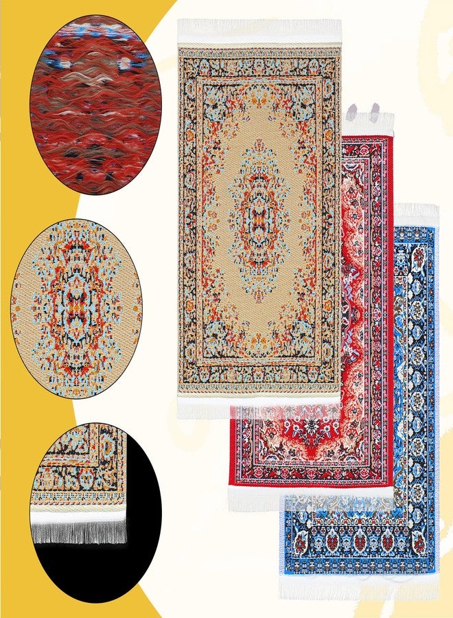 KFHENSOMR 3PCS Miniature Dollhouse Accessories 1:12 Vintage Style Woven Dollhouses Rug - Mini Floral Print Carpet for Miniature Furniture Floor (3 Colors) - Image 3