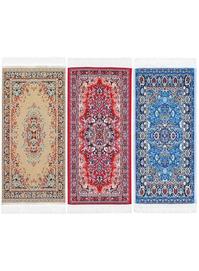 KFHENSOMR 3PCS Miniature Dollhouse Accessories 1:12 Vintage Style Woven Dollhouses Rug - Mini Floral Print Carpet for Miniature Furniture Floor (3 Colors) - Image 1