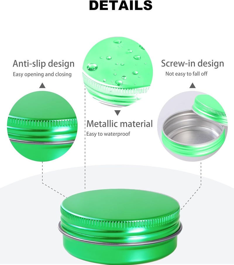 LJY 28Pcs Aluminum Tin Jar Refillable Containers Round Tin Container Bottle for DIY Projects,Gifts,Cosmetic,Cream,Diamond, Salves,Balms,Lip Balm,Spices (Green, 28 Pcs 1oz) - Image 3