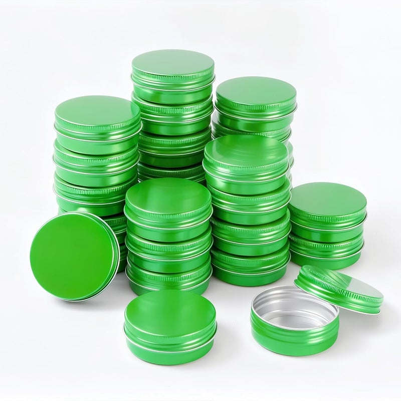 LJY 28Pcs Aluminum Tin Jar Refillable Containers Round Tin Container Bottle for DIY Projects,Gifts,Cosmetic,Cream,Diamond, Salves,Balms,Lip Balm,Spices (Green, 28 Pcs 1oz) - Image 1