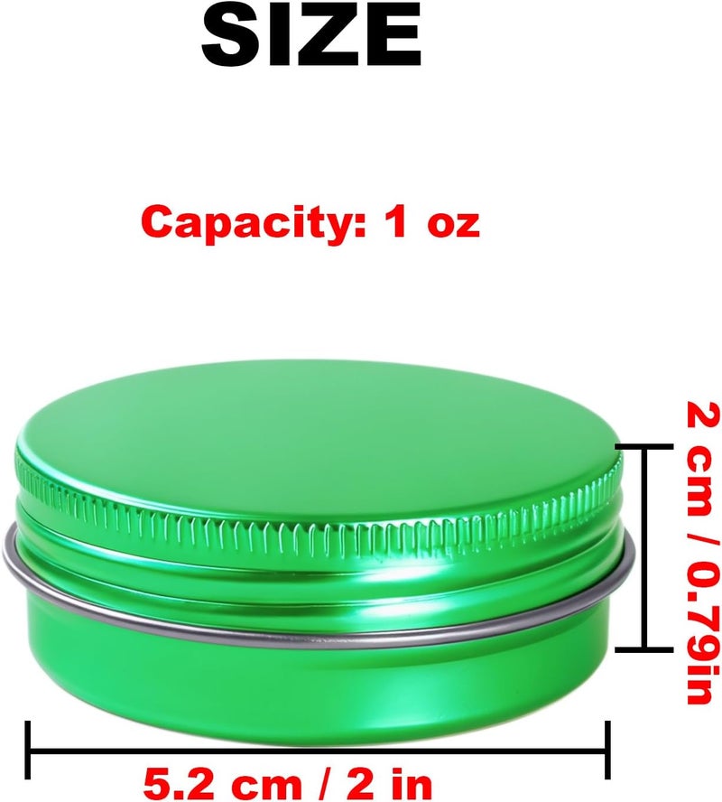LJY 28Pcs Aluminum Tin Jar Refillable Containers Round Tin Container Bottle for DIY Projects,Gifts,Cosmetic,Cream,Diamond, Salves,Balms,Lip Balm,Spices (Green, 28 Pcs 1oz) - Image 2