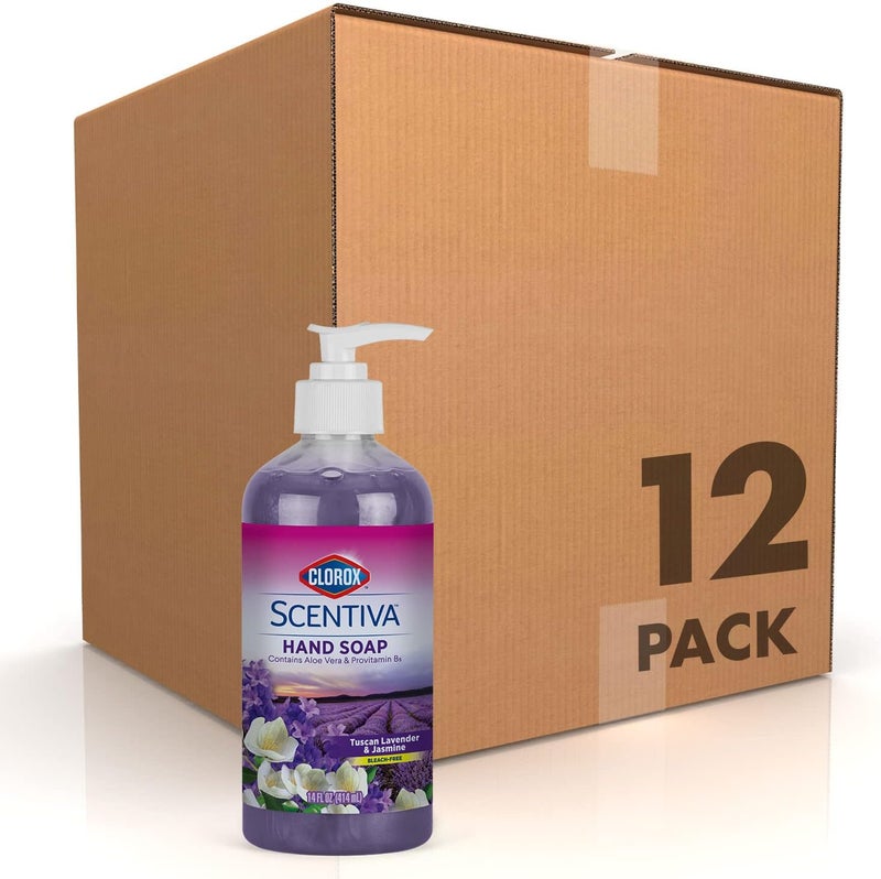 Clorox Scentiva Liquid Hand Soap Tuscan Lavender  Jasmine 14 oz Liquid Hand Wash with Aloe Vera  Vitamin B5 BleachFree Scented Hand Soap for Kitchen or Bathroom Pack of 12