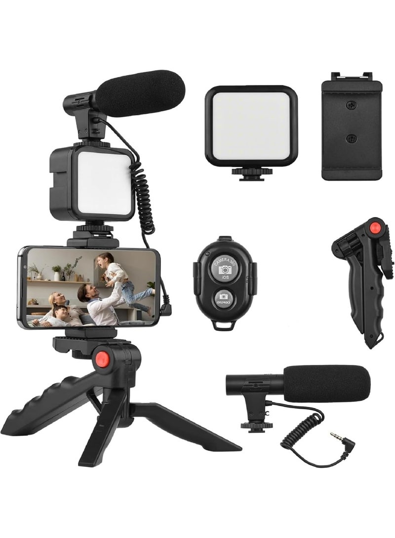 SURPN Vlogging Kit for iPhone & Android with Tripod, Mini LED Light, Cardioid Microphone, and Phone Clip for Live Streaming & Video Creation  - Image 1