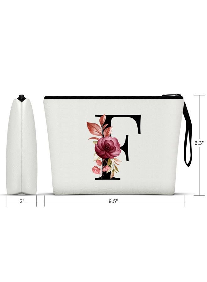 Vavabox A-Z Personalized Makeup Bag, Birthday Gifts for Women Mom, Gifts for Best Friend, Bride Bridesmaid Cosmetic bag (F, White) - Image 2