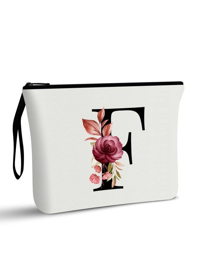 Vavabox A-Z Personalized Makeup Bag, Birthday Gifts for Women Mom, Gifts for Best Friend, Bride Bridesmaid Cosmetic bag (F, White) - Image 1