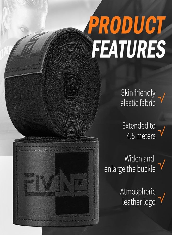 FIVING Premium Handwraps 180 inches Elastic Hand Wraps with Thumb Loop for Boxing, MMA, Muay Thai and Other Martial Arts 4m for Men & Women (Black, 4.5m) - Image 2