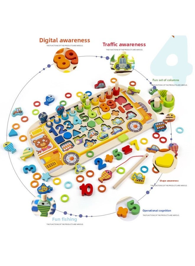 لوحة لوغاريتمية حسابية متعددة الوظائف للأطفال، حافلة مدرسية مشغولة، شكل صيد، لوحة رقمية خشبية، ألعاب تعليمية-اللون: CSDW-حافلة مدرسية مشغولة 0.8 - Image 1