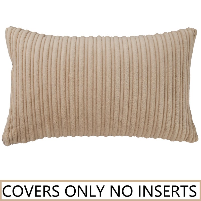 UGS UGASA UGASA Velvet 12x20 Inch Lumbar Soft Throw Pillow Cover Boho Farmhouse Decorative Corduroy Striped Both Sides Solid Rectangular Cushion Case for Couch Bedroom Sofa Home, 1 Piece, Beige - Image 5