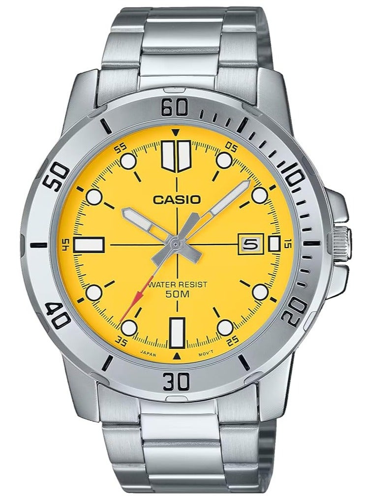 كاسيو ساعة كاسيو للرجال بمينا صفراء سوار فضي - Image 1