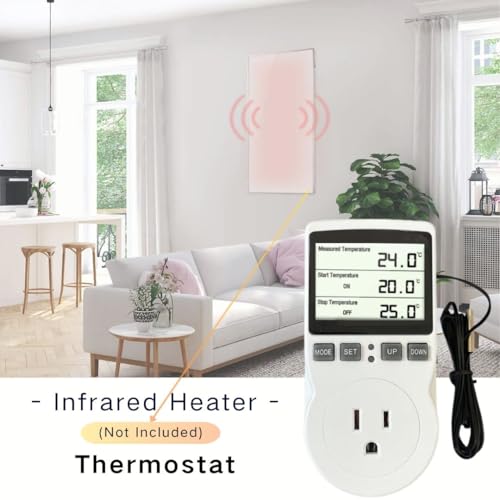 ecoartheating Plug in Thermostat Temperature Controller Heavy Duty Digital Thermostat Outlet Plug Heating Cooling Mode Countdown Timer - Image 5