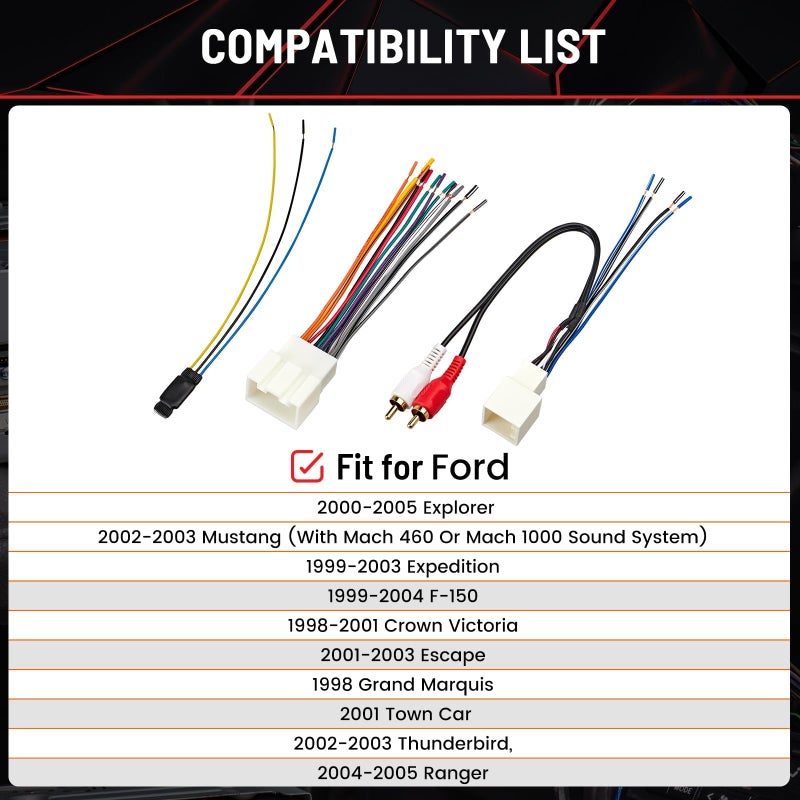 RED WOLF Radio Wiring Harness RCA Plug with 12V to 5V Step Down Converter Kit for 2000-2004 Ford Mustang Explorer, Lincoln 1999-2003 Aftermarket Radio CD Player Receiver Amplifier Sound System - Image 3