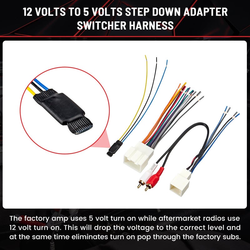 RED WOLF Radio Wiring Harness RCA Plug with 12V to 5V Step Down Converter Kit for 2000-2004 Ford Mustang Explorer, Lincoln 1999-2003 Aftermarket Radio CD Player Receiver Amplifier Sound System - Image 2