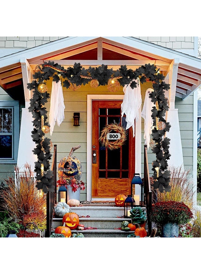 KVCSYAW KVCSYAW Black Maple Leaf Garland, 2PCS Artificial Hanging Fall Leave Vines, Fall Floral Garlands Halloween Thanksgiving Decor for Home Wedding Party (11.6FT)  - Image 3