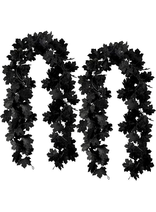 KVCSYAW KVCSYAW Black Maple Leaf Garland, 2PCS Artificial Hanging Fall Leave Vines, Fall Floral Garlands Halloween Thanksgiving Decor for Home Wedding Party (11.6FT)  - Image 1