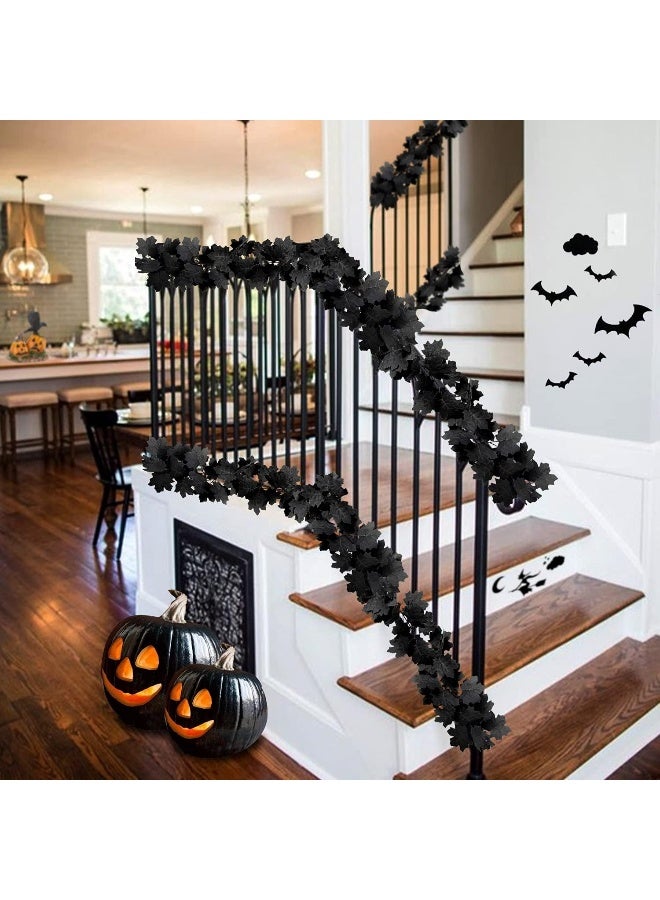 KVCSYAW KVCSYAW Black Maple Leaf Garland, 2PCS Artificial Hanging Fall Leave Vines, Fall Floral Garlands Halloween Thanksgiving Decor for Home Wedding Party (11.6FT)  - Image 2