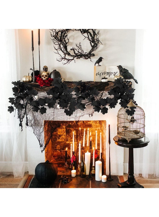KVCSYAW KVCSYAW Black Maple Leaf Garland, 2PCS Artificial Hanging Fall Leave Vines, Fall Floral Garlands Halloween Thanksgiving Decor for Home Wedding Party (11.6FT)  - Image 4