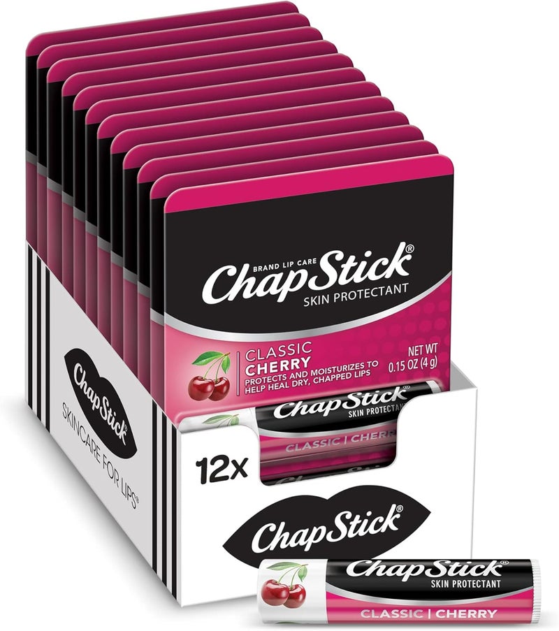 ChapStick Classic Cherry Lip Balm Tube Flavored Lip Balm for Lip Care on Chafed Chapped or Cracked Lips 015 Oz Pack of 12