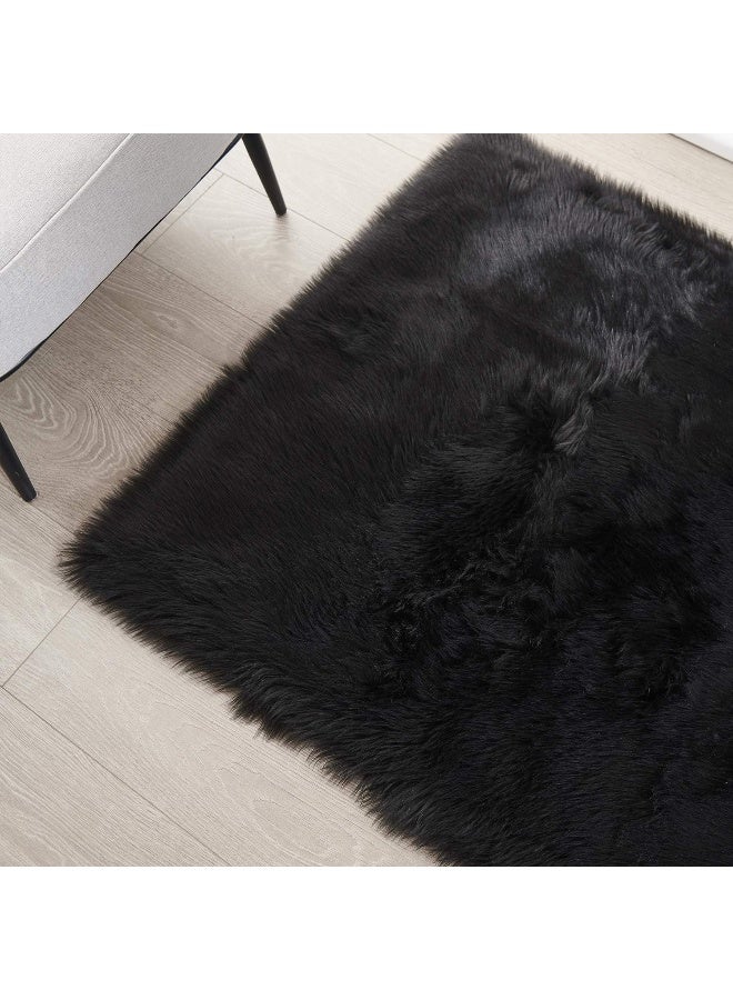 SERISSA Ultra Soft Faux Fur Area Rug Black Fluffy Rug Plush Chair Cover Seat Pad Fuzzy Carpet Furry Beside Rugs for Bedroom Floor Sofa Living Room 2x4 Feet (Rectangular,Black) - Image 5