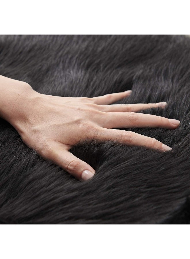 SERISSA Ultra Soft Faux Fur Area Rug Black Fluffy Rug Plush Chair Cover Seat Pad Fuzzy Carpet Furry Beside Rugs for Bedroom Floor Sofa Living Room 2x4 Feet (Rectangular,Black) - Image 4