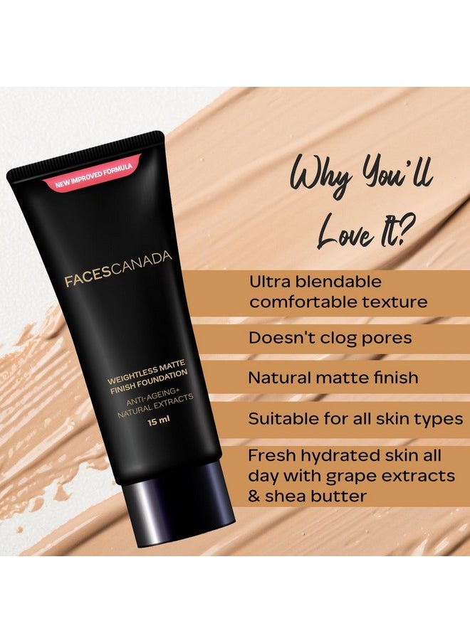 Facescanada - Weightless Matte Finish Foundation - Medium Natural, 15Ml | Lightweight | Natural Finish | Anti-Ageing | Non-Clog Pores | Enriched With Olive Seed Oil, Grape Extract, Shea Butter - Image 1