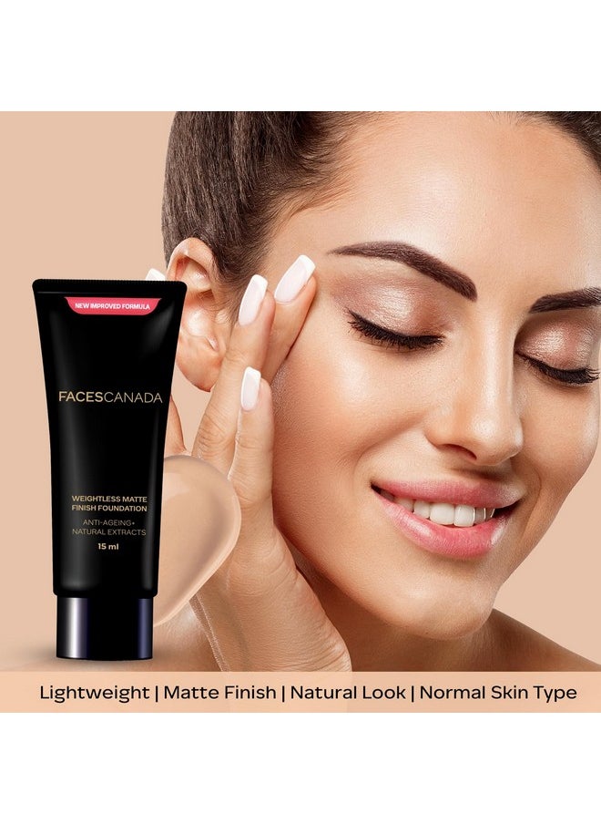 Facescanada - Weightless Matte Finish Foundation - Medium Natural, 15Ml | Lightweight | Natural Finish | Anti-Ageing | Non-Clog Pores | Enriched With Olive Seed Oil, Grape Extract, Shea Butter - Image 1