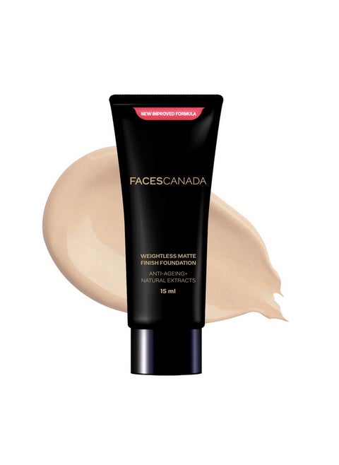 Weightless Matte Finish Foundation - Medium Natural, 15Ml | Lightweight | Natural Finish | Anti-Ageing | Non-Clog Pores | Enriched With Olive Seed Oil, Grape Extract, Shea Butter