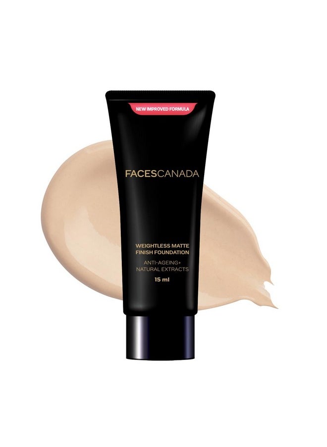 Facescanada - Weightless Matte Finish Foundation - Medium Natural, 15Ml | Lightweight | Natural Finish | Anti-Ageing | Non-Clog Pores | Enriched With Olive Seed Oil, Grape Extract, Shea Butter - Image 1