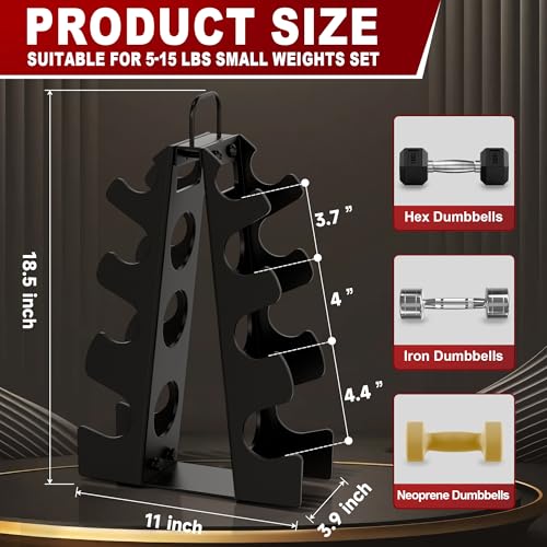 JUGGHOME Dumbbell Rack Stand OnlySmall Weight Rack4Tier Compact AFrame Dumbbell Rack With HandleWeight Holders For Free WeightsWeight Tree Rack For Women Home GymDumbbells not included - Image 3