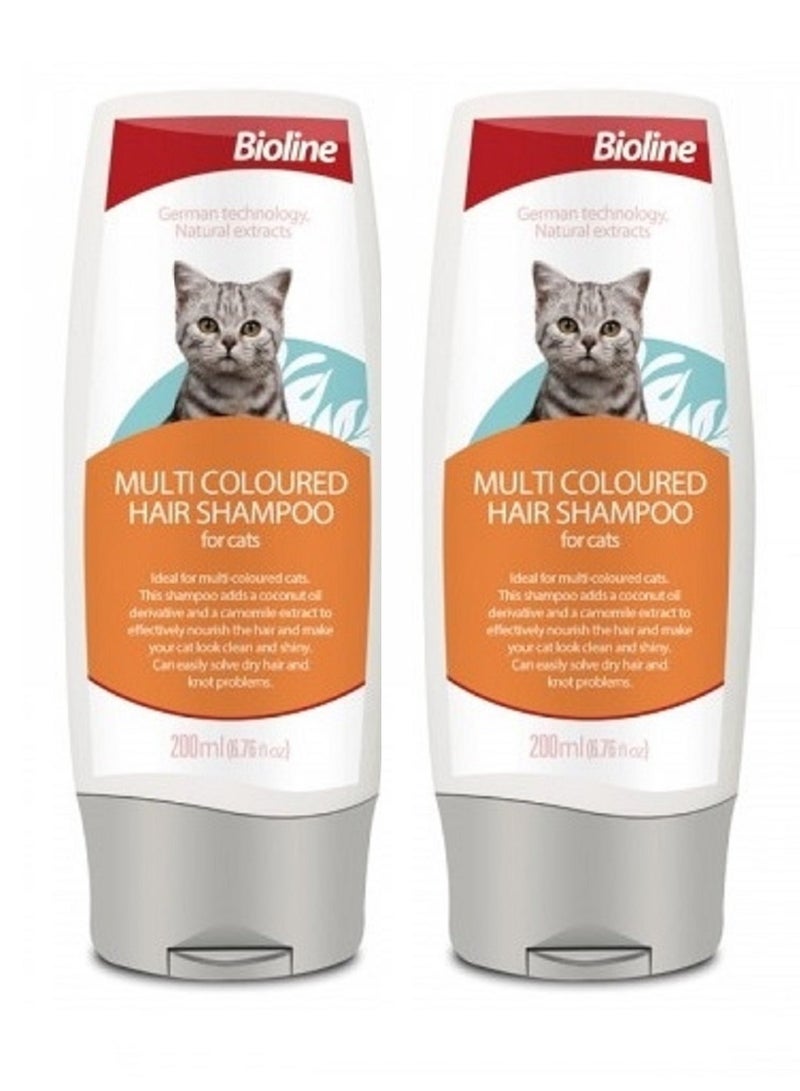 Bioline Multi Coloured Hair Shampoo For Cats 2x200ml - Image 1