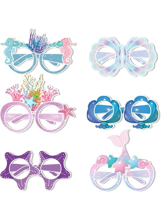 6PCS Mermaid Party Decorations,Paper Mermaid Themed Paper Eyeglasses,Mermaid Party Favors Decorations,Paper Photo Booth Props - Image 1