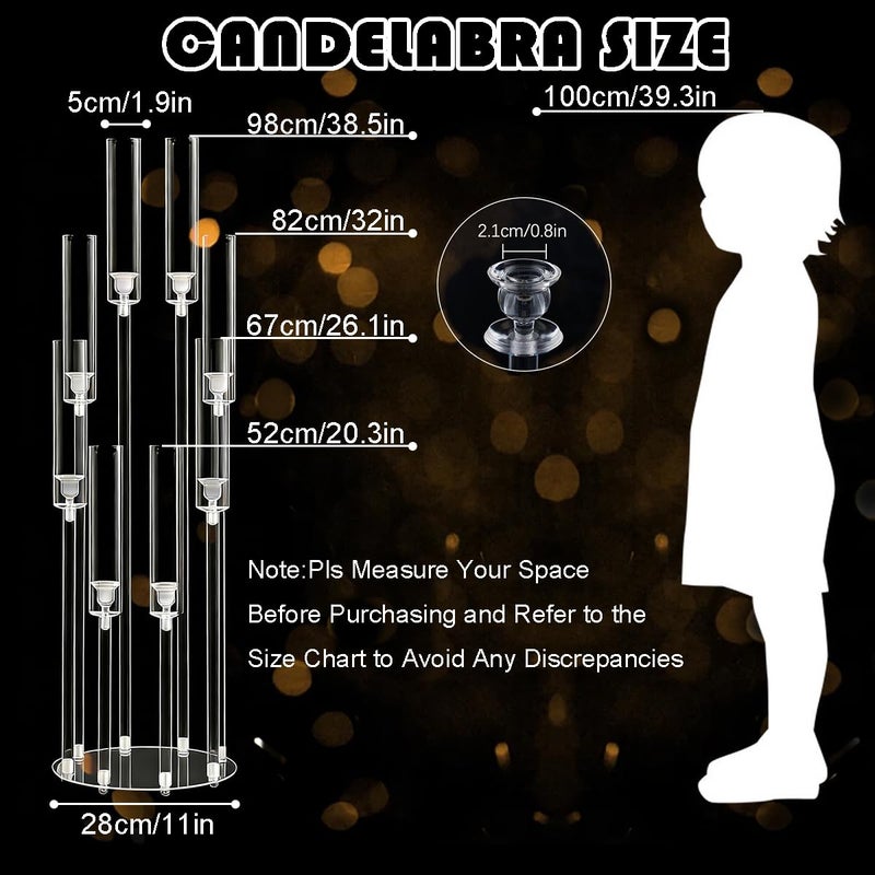 VINCIGANT 4PCS 8 Arms Clear Candelabra Candle Holder for Wedding Decorations,38.5 inches Tall Arcylic Candlesticks Holder with Shade for Table Dinner Party Valentines Day Fireplace Decoration - Image 5