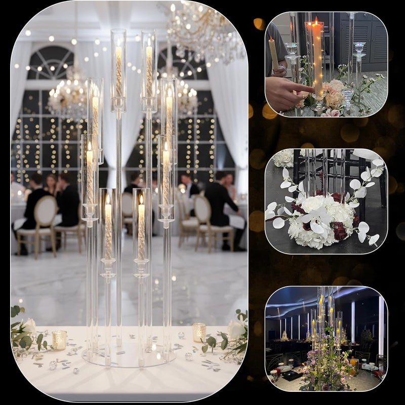 VINCIGANT 4PCS 8 Arms Clear Candelabra Candle Holder for Wedding Decorations,38.5 inches Tall Arcylic Candlesticks Holder with Shade for Table Dinner Party Valentines Day Fireplace Decoration - Image 3