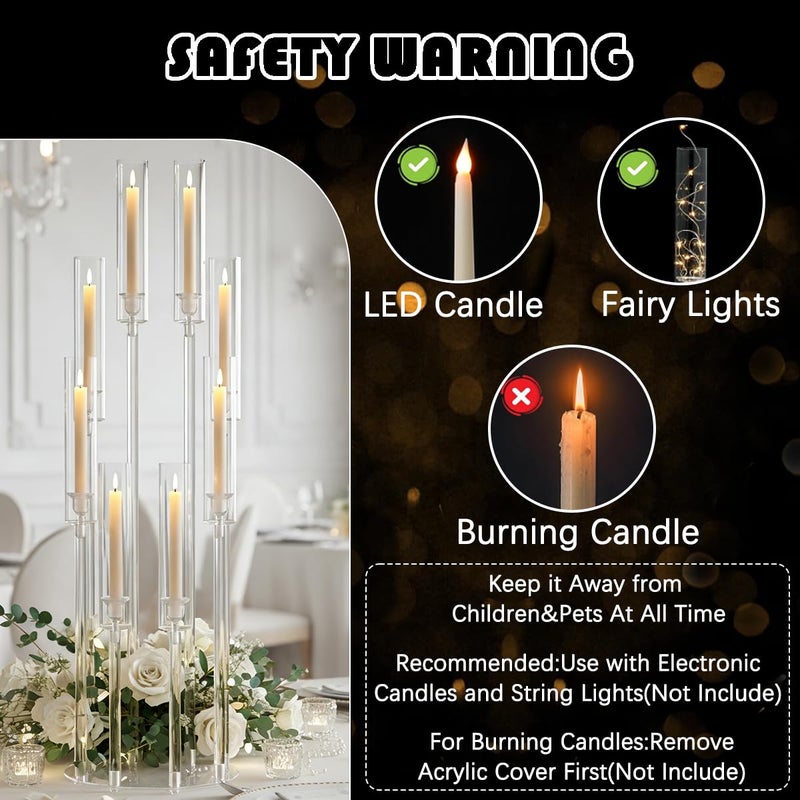 VINCIGANT 4PCS 8 Arms Clear Candelabra Candle Holder for Wedding Decorations,38.5 inches Tall Arcylic Candlesticks Holder with Shade for Table Dinner Party Valentines Day Fireplace Decoration - Image 4