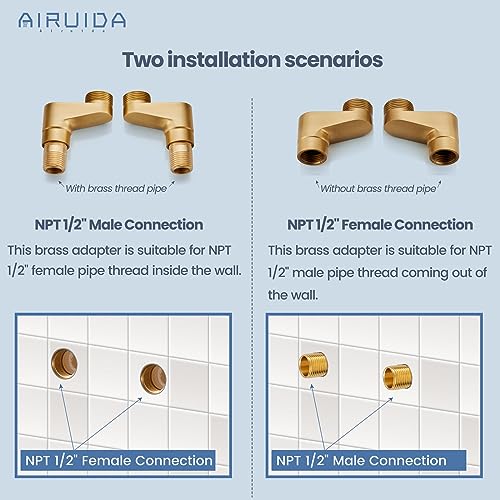Airuida Wall Mount Kitchen Faucet with Sprayer Wall Mounted Kitchen Sink Faucet Double Cross Handles 360 Degree Swivel Spout Restaurant Mixer Tap Commercial 6 Inch Center Antique Brass - Image 3