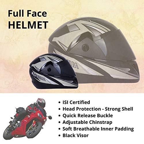 Western Era Pro Stylish Silver Graphics Enhanced Design ISI Certified High-End Safety Ultra Comfort Full Face ABS Helmet with UV Protection Visor (Black Glossy, Extra Large) - Image 5