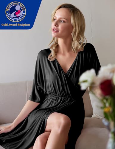 Ekouaer 3 in 1 Labor/Delivery/Hospital Gown Maternity Dress Nursing Nightgown Sleepwear for Breastfeeding, Black, X-Large - Image 2