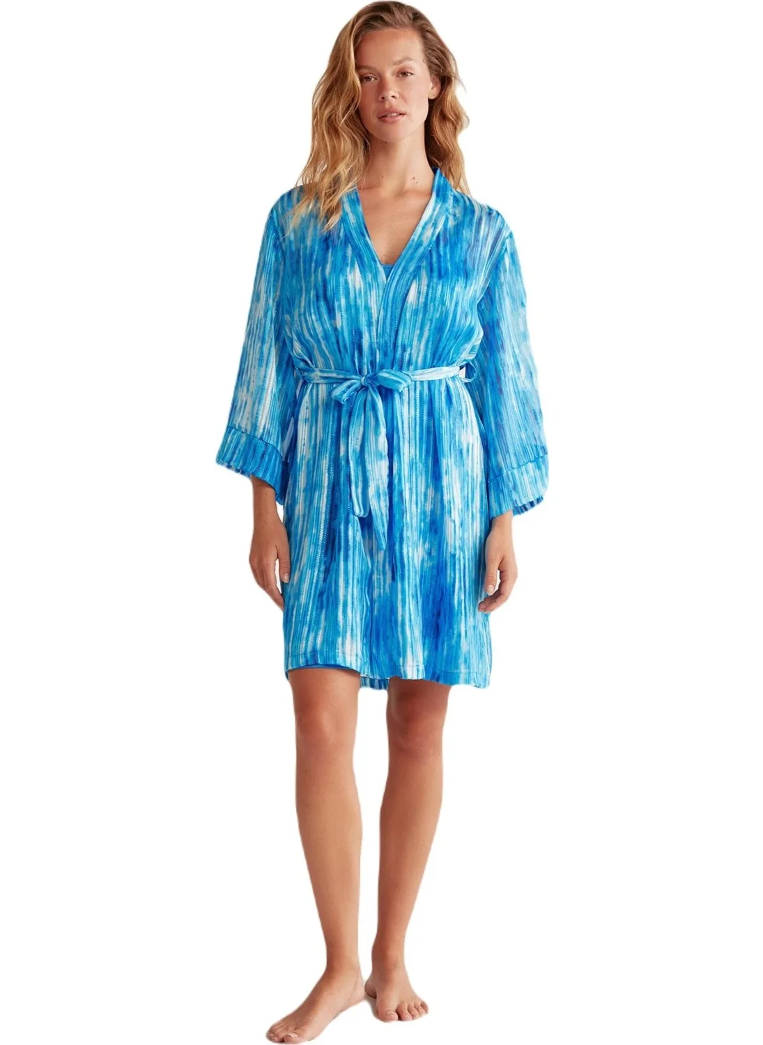 Catherine'S Penye Mood Women's Blue Lux Dressing Gown Set 9602