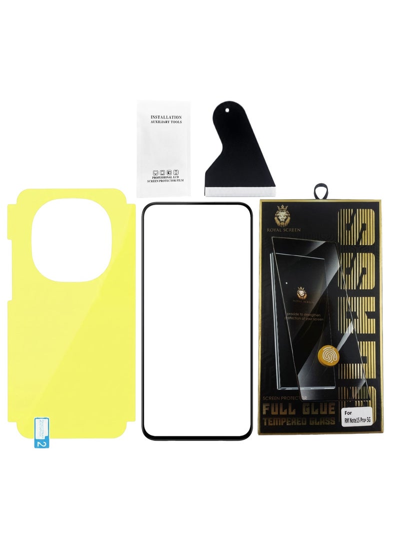 طقم حماية شامل للشاشة لهاتف Redmi Note 15 Pro+ 5G (زجاج مقسّى بلاصق كامل، وغطاء حماية خلفي، وأدوات التركيب) - Image 1