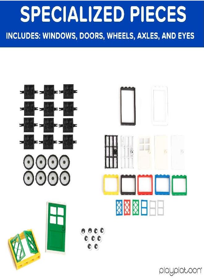 Play Platoon 1100 Piece Building Bricks Set- Building Bricks Kit & Wheels Tires Axles Windows & Door Pieces- Classic Colors Bulk Building Blocks Play Set for Boys and Girls, Compatible with All Brands  - Image 3