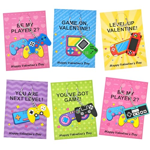 Leetous Bulk Valentines Non Candy Gifts Toys Party Favors for Kids School 48 Pack Valentines Video Game Keychains Exchange Cards for Boys Girls Goodie Bag Stuffers Fillers Games Activities for Students - Image 1