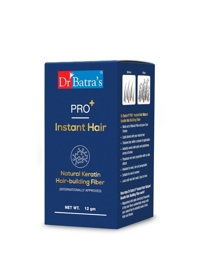 دكتور باترا Dr Batra's Pro+ Instant Hair | ألياف بناء الشعر بالكيراتين الطبيعي | ألياف للشعر الخفيف ومناطق الصلع | مناسبة للرجال والنساء | معتمدة دولياً | اللون الأسود - 12 غرام - Image 1
